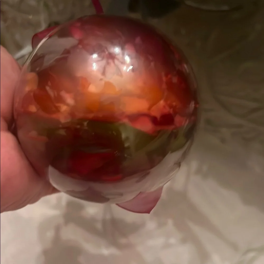Burgundy Red & Green Swirled Christmas Ornaments (x2)
